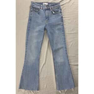 ZARA Raw Cuff High Rise Kick Flare Stretch Denim Jeans. Light Wash, Women's 2.